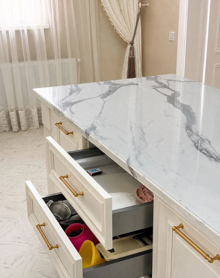 Кухня мдф эмаль с островом и подсветкой